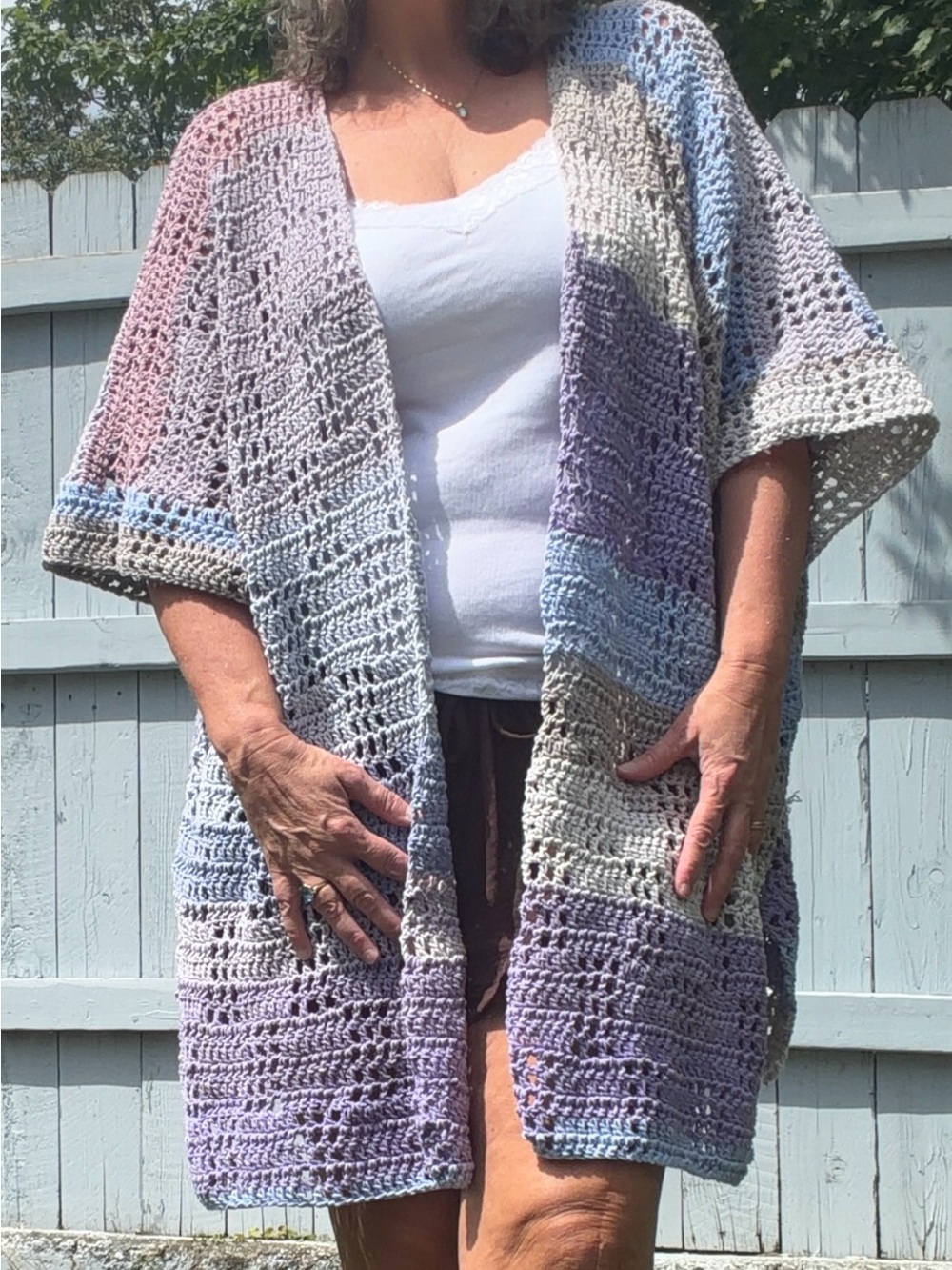 Hand Crafted Crochet Open Cardigan - Pastel Multi-Color Oversized XXL